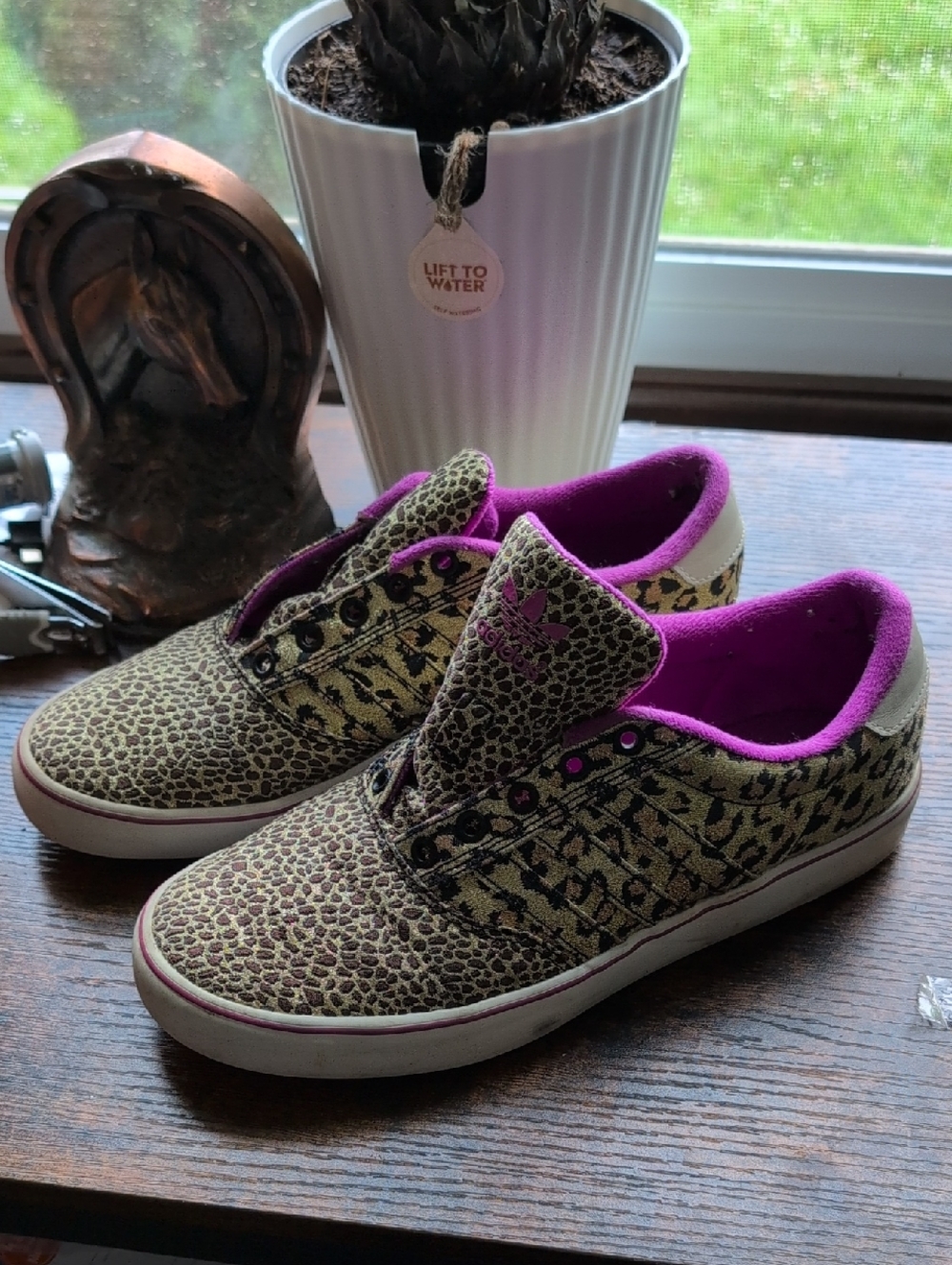 adidas Women's Leopard-Print Sneakers with Purple Lining